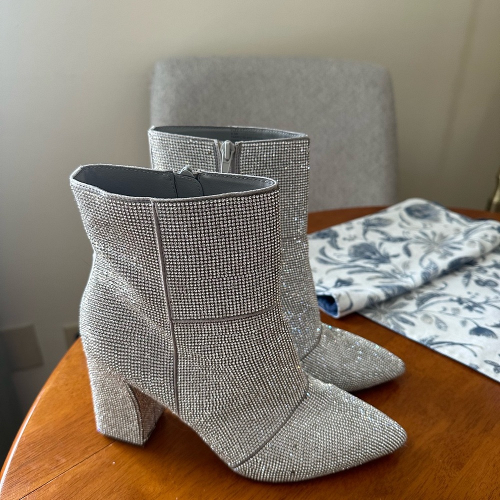 Silver Rhinestone Ankle Boots